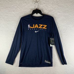 Nike Utah Jazz Shirt Youth Large 14/16 Blue Polyester Dri-Fit Long Sleeve 6892‎